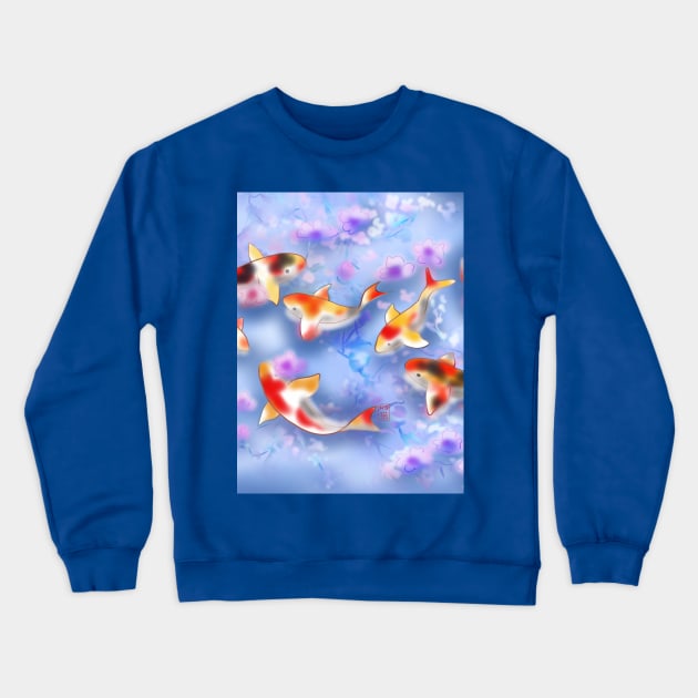 Sakura and koi carp in a purple pond Crewneck Sweatshirt by cuisinecat